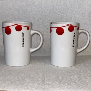 2012 Starbucks Christmas Holiday Mugs Round Ornaments 4.5" Tall Set Of 2‎
